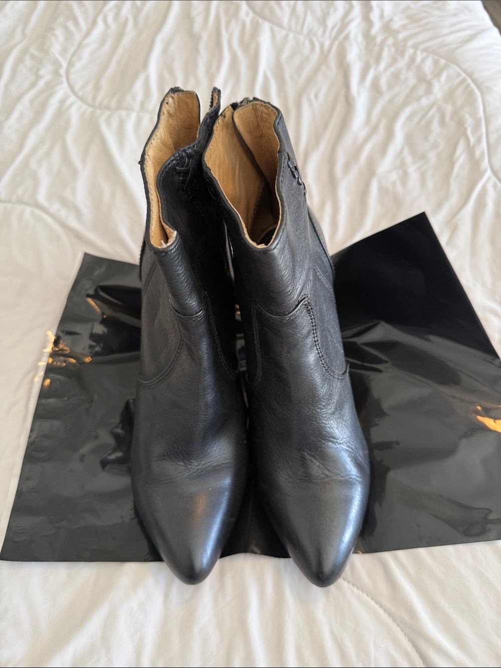 Frye Black Pointed Leather Ankle Booties